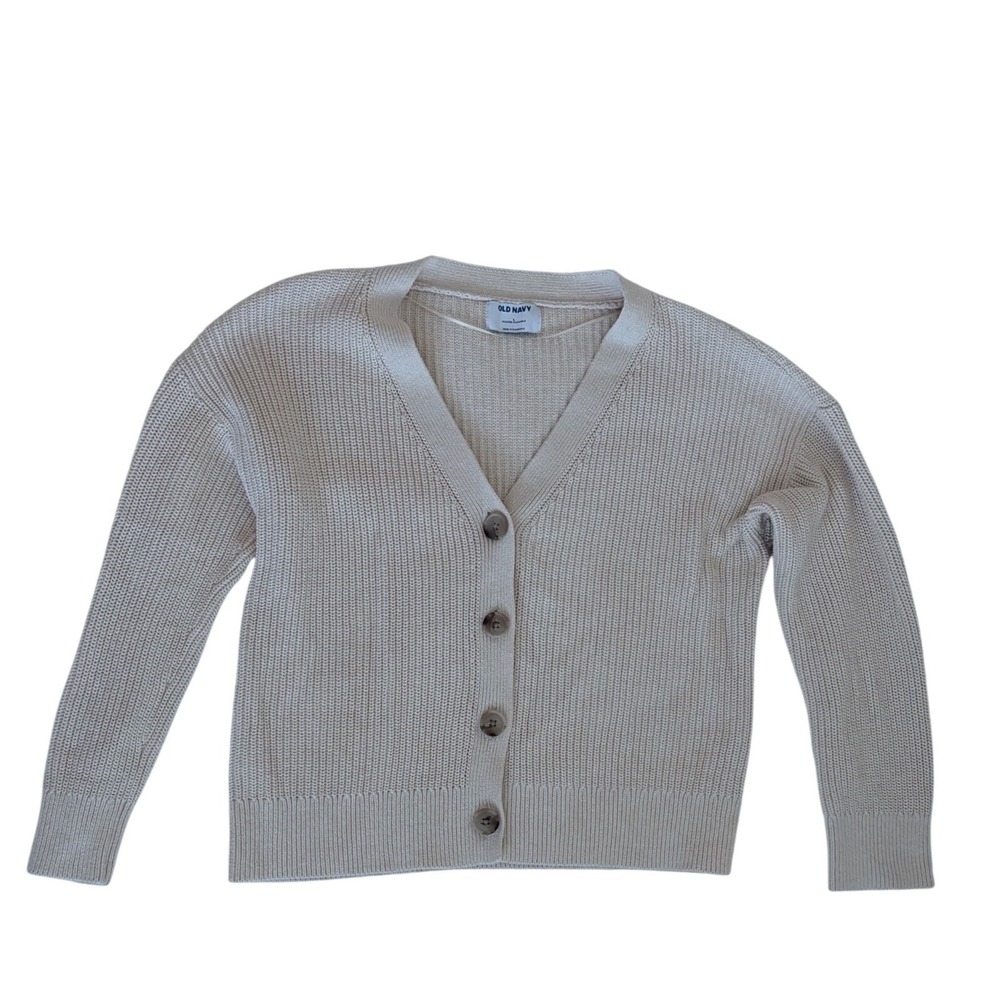 Old Navy Womens Cream Cotton Shaker-Stitch V-Neck Button Front Cardigan Large